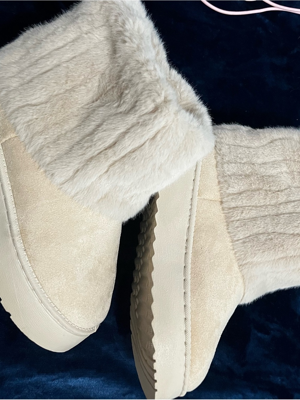 Faux Fur Lined Women's Slip-On Booties in Light Beige BRAND NEW